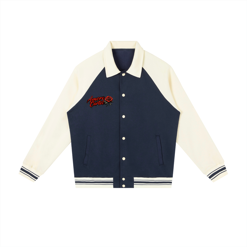 Contrast Raglan Sleeve Baseball Jacket