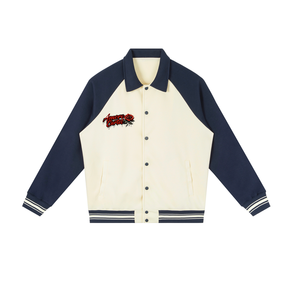 Contrast Raglan Sleeve Baseball Jacket